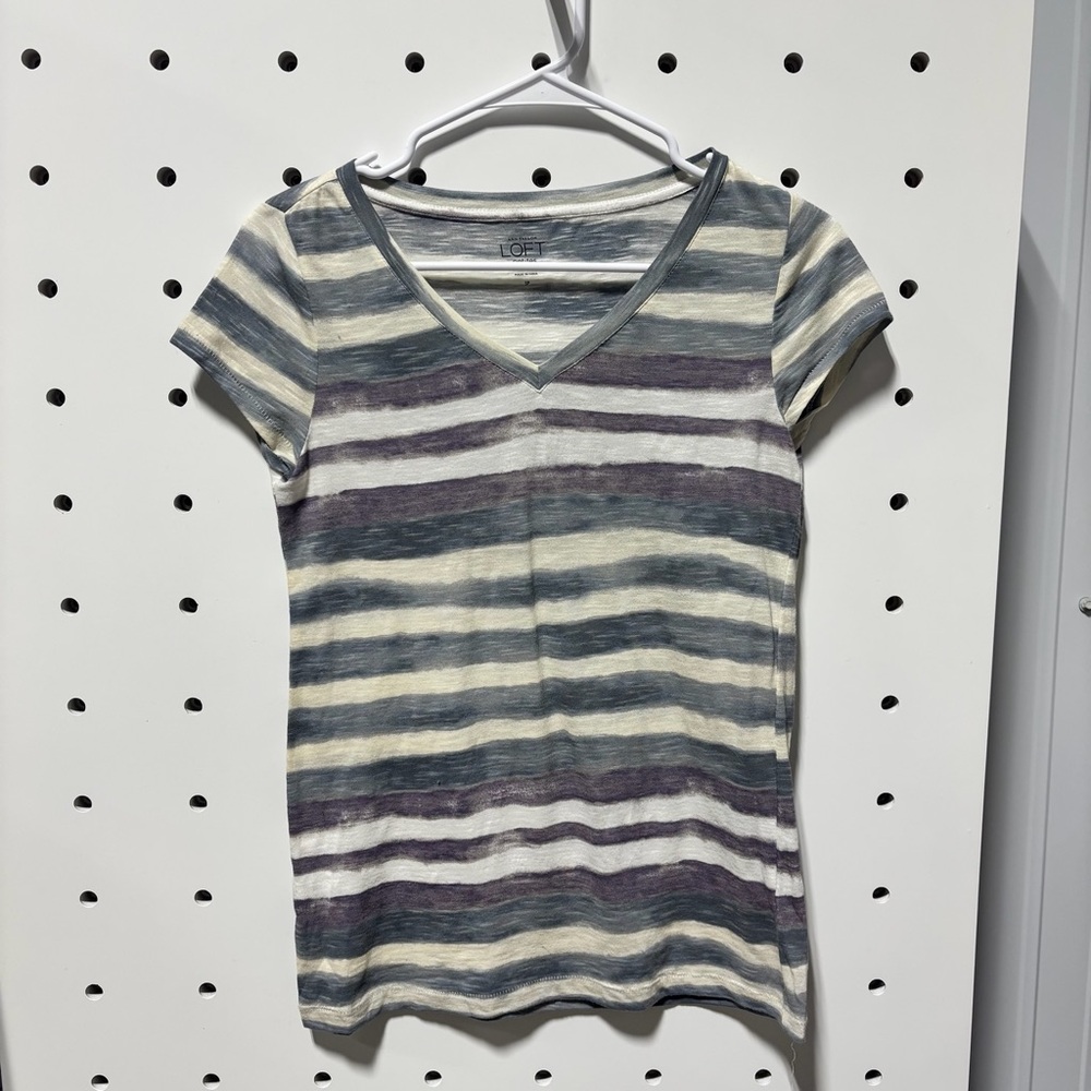 LOFT Striped V Neck Tee Size SP